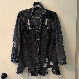 Distressed Black Denim Jean Jacket